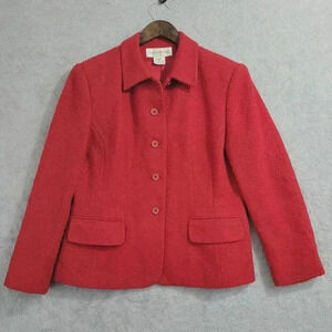 Jones New York Womens Red Wool Blend Blazer Jacket Size 12  4CT
